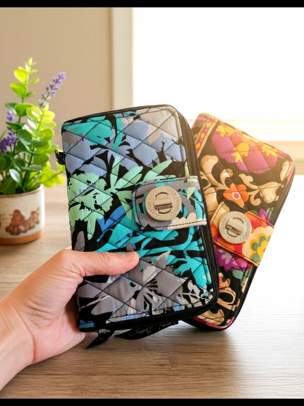 Vera Bradley Quilted Floral  Turn-Lock Phone Wallets, SET OF 2